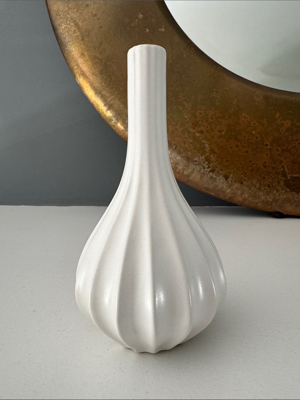 Vintage Jonathan Adler White Fluted Ceramic Bottle Vase